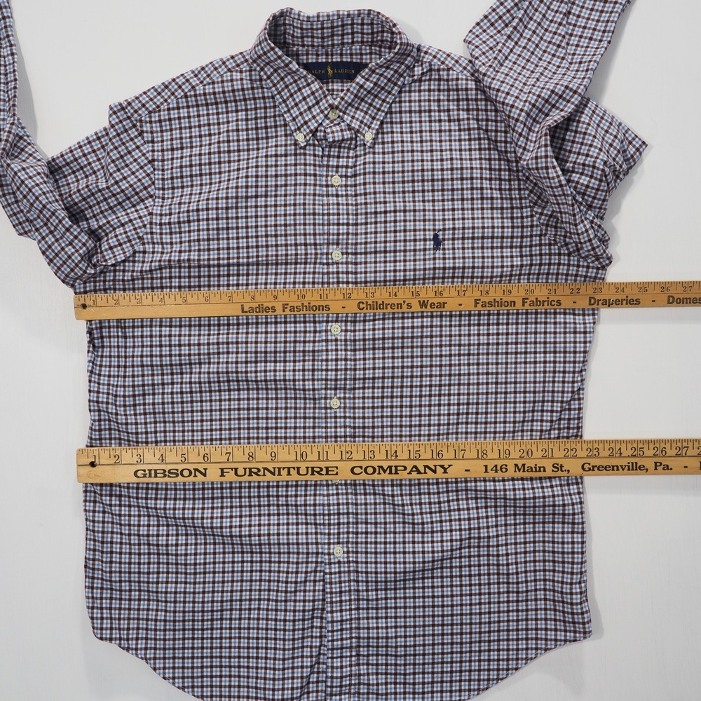 Ralph Lauren Shirt Mens Large Brown Blue White Check Long Sleeve Button Down - Picture 4 of 9